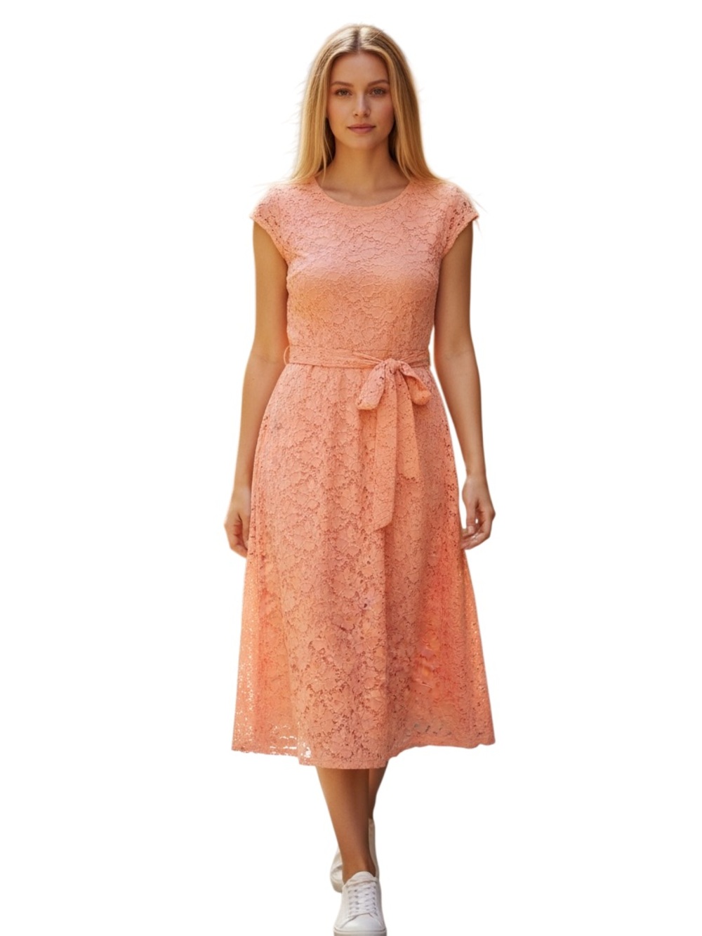 Alfani Peach Lace Midi Dress